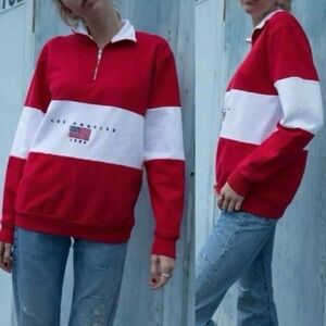 John Galt Colorblock Half Zip Red LA 1984 Casual Comfy Sweatshirt